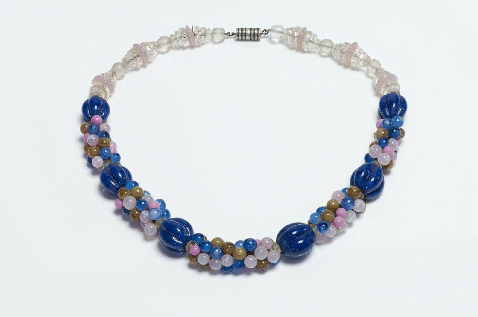 Vintage 1930’s French Blue Pink Glass Beads Necklace