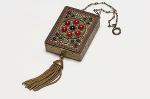 Vintage 1930’s French Glass Enamel Chain Tassel Compact