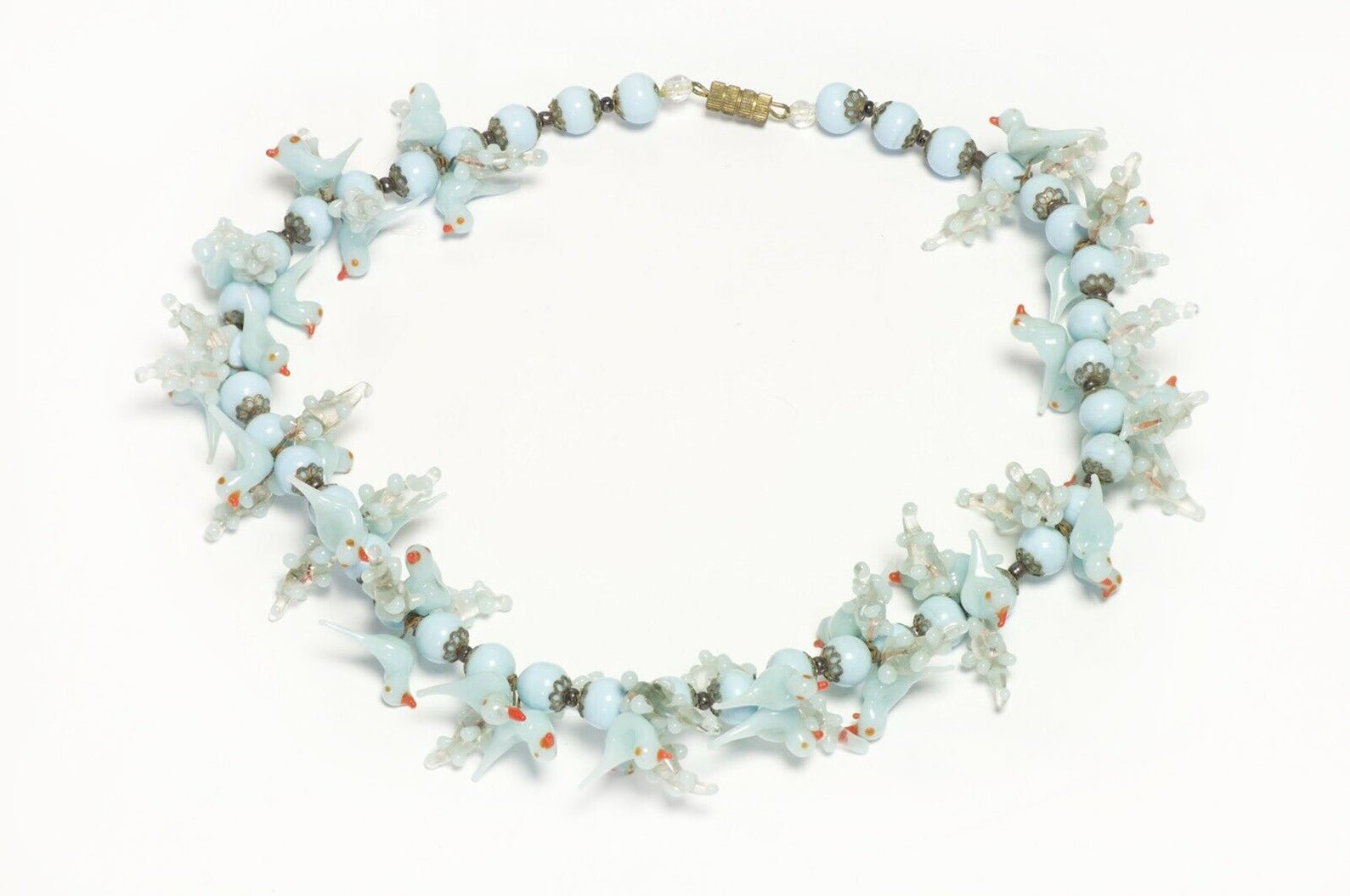Vintage 1930’s Venetian Murano Glass Turquoise Blue Love Birds Necklace