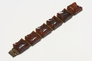 Vintage 1940’s Brown Bakelite Carved Flower Bracelet