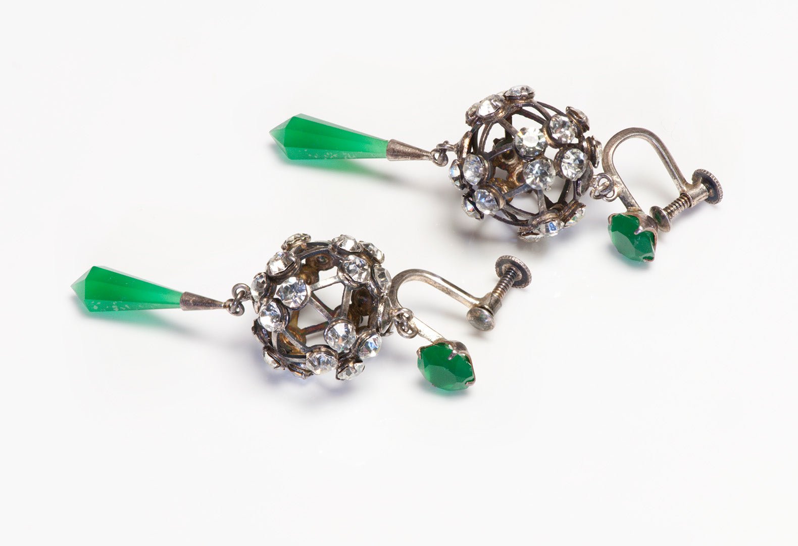 Vintage 1940's Green Resin Crystal Drop Earrings