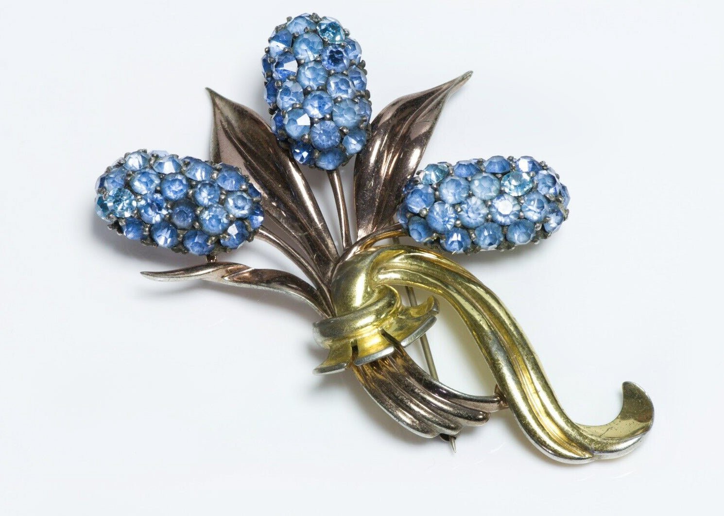 Vintage 1940’s Pennino Sterling Silver Blue Crystal Cattail Brooch