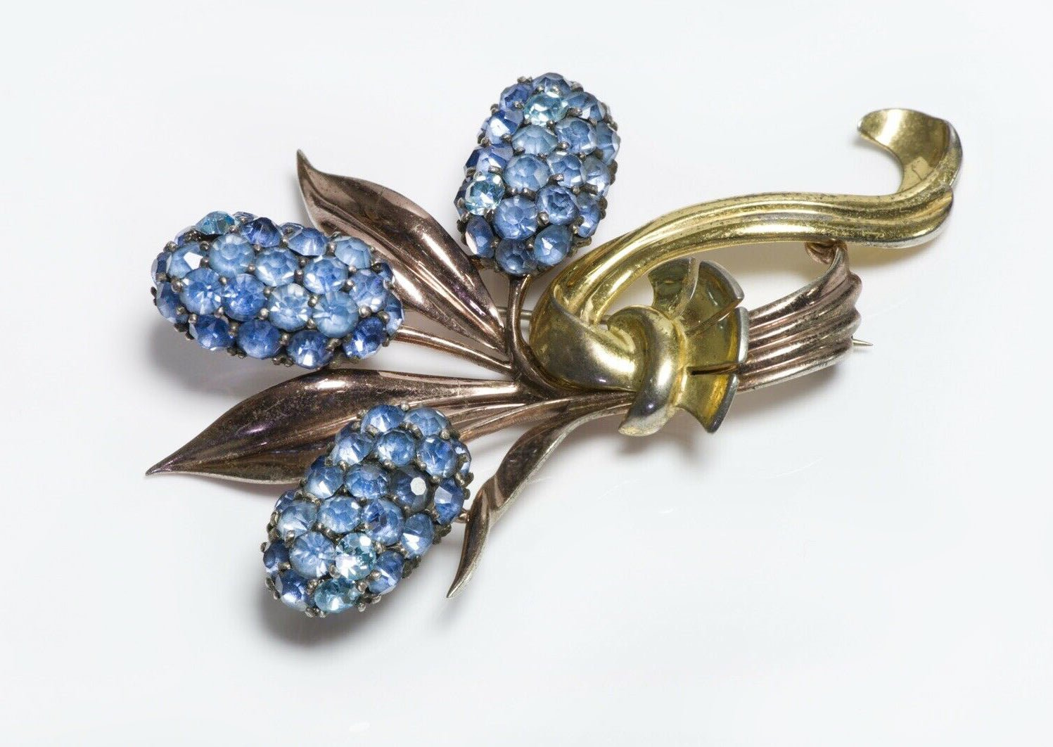 Vintage 1940’s Pennino Sterling Silver Blue Crystal Cattail Brooch
