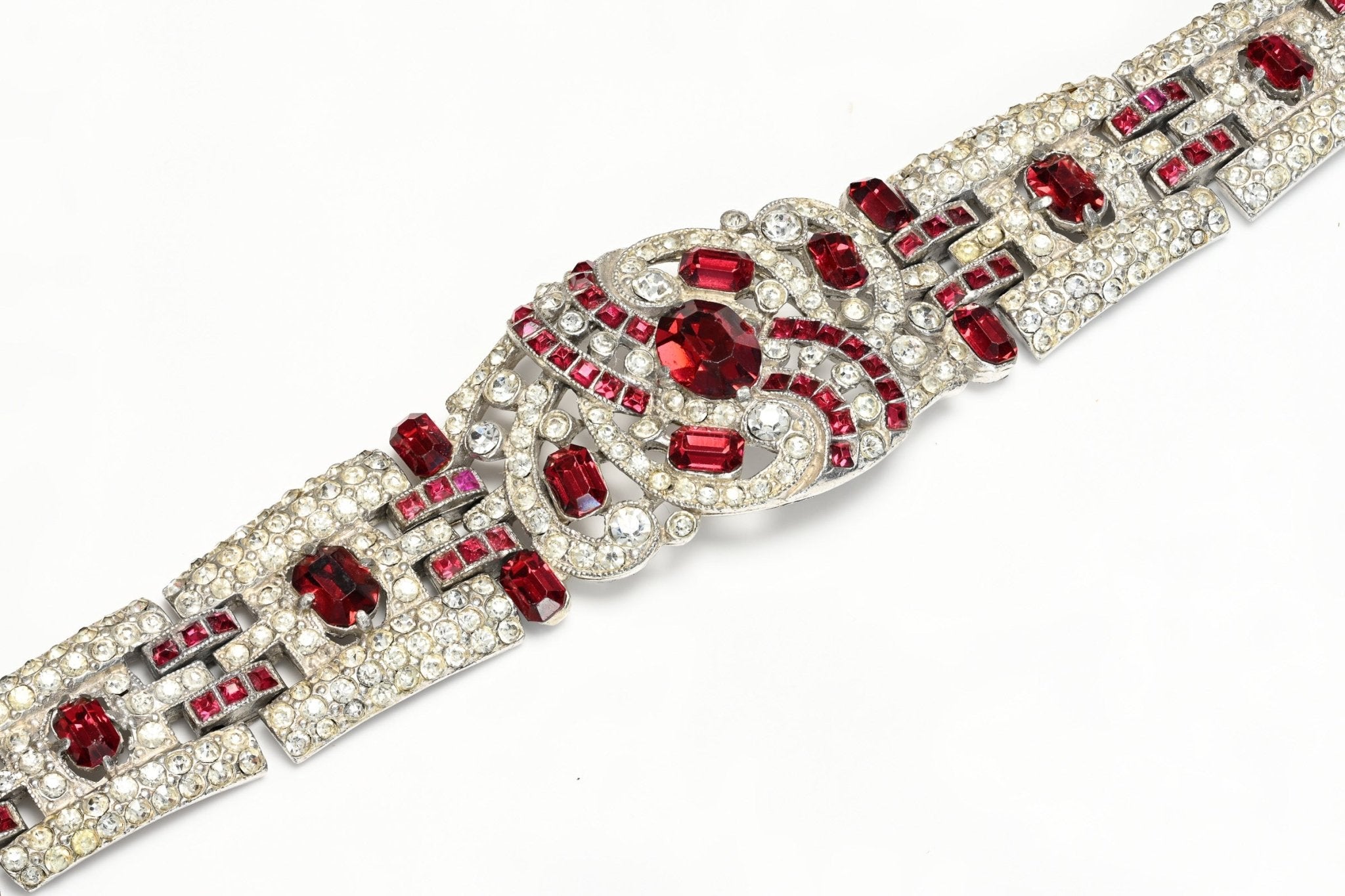 Vintage 1940's Retro Wide Red Crystal Bracelet