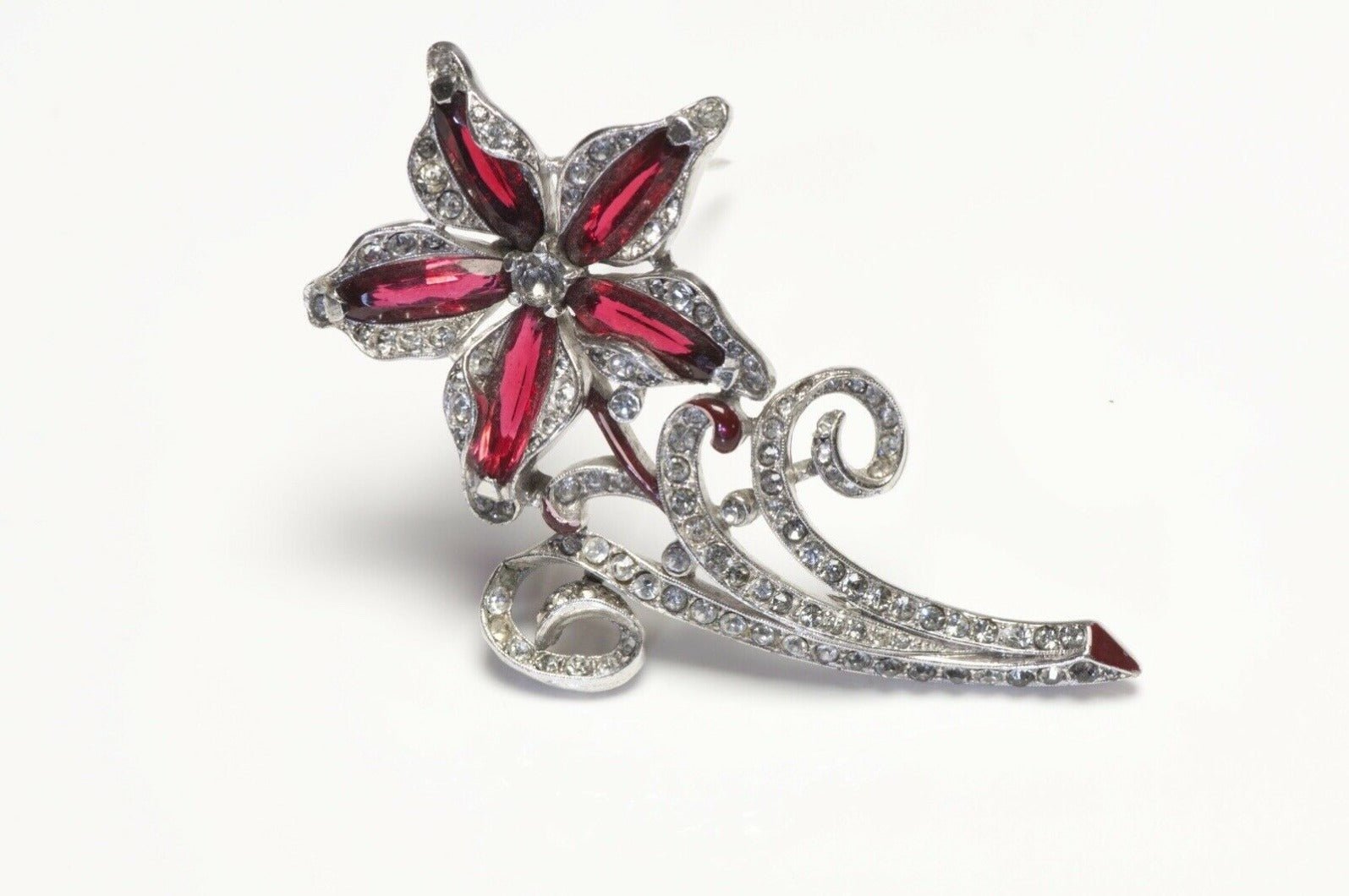 Vintage 1940’s TRIFARI Alfred Philippe Red Crystal Flower Brooch