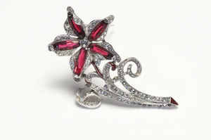 Vintage 1940’s TRIFARI Alfred Philippe Red Crystal Flower Brooch