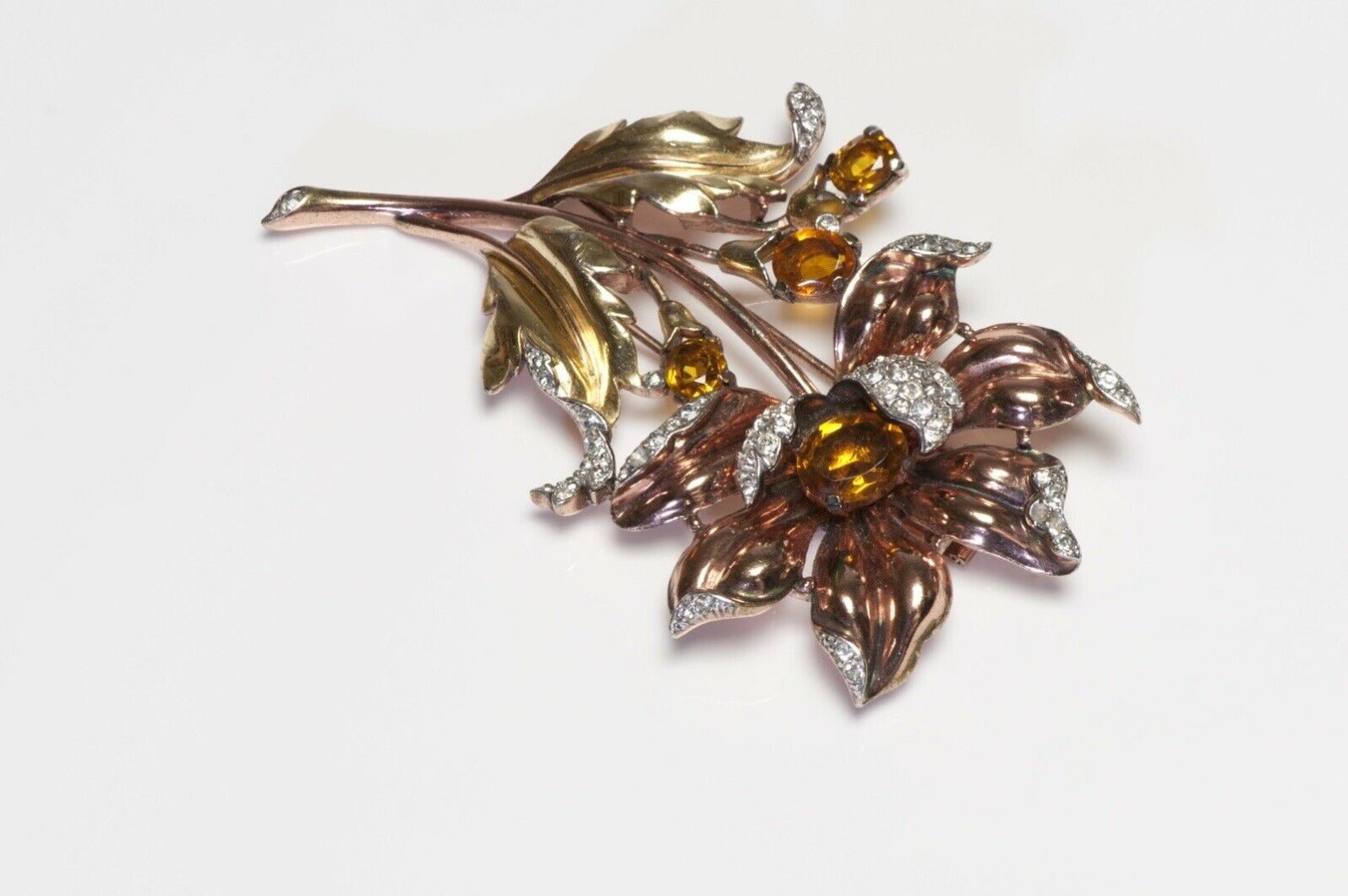 Vintage 1940’s Trifari Alfred Philippe Yellow Crystal Flower Brooch