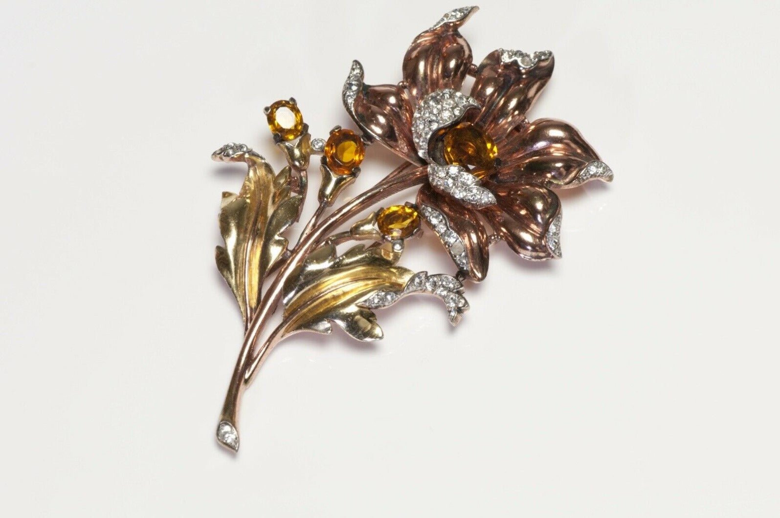 Vintage 1940’s Trifari Alfred Philippe Yellow Crystal Flower Brooch