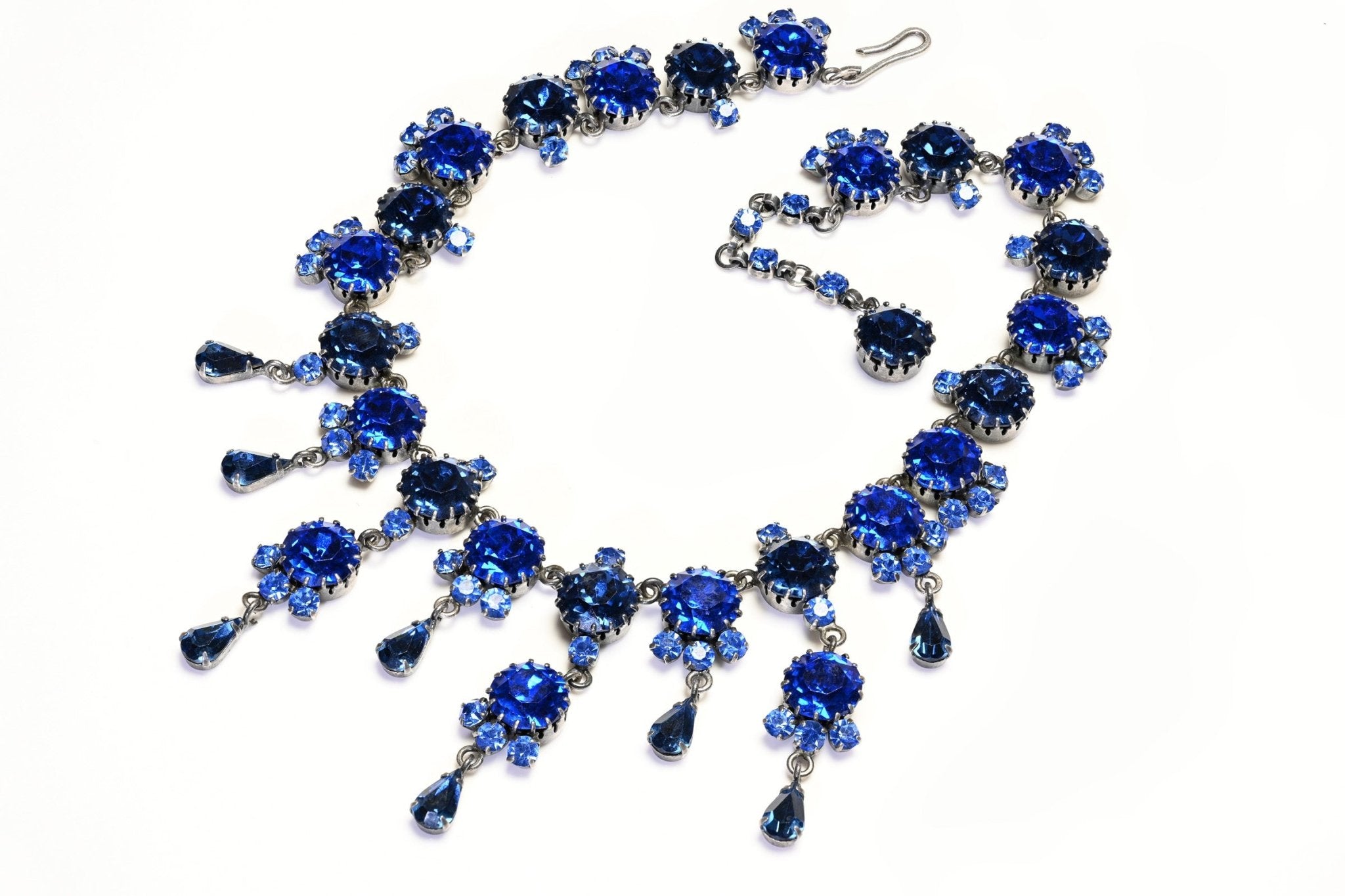 Vintage 1950’s Austrian Royal Blue Crystal Tassel Collar Necklace