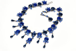 Vintage 1950’s Austrian Royal Blue Crystal Tassel Collar Necklace