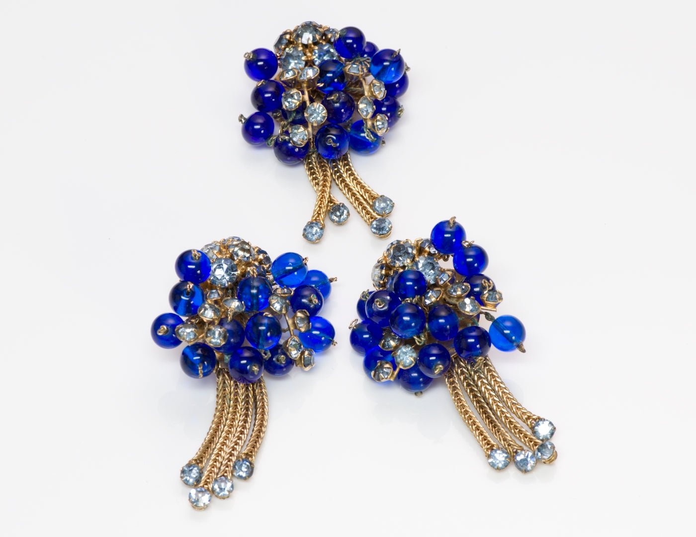 Vintage 1950’s Blue Brooch & Earrings Set - DSF Antique Jewelry