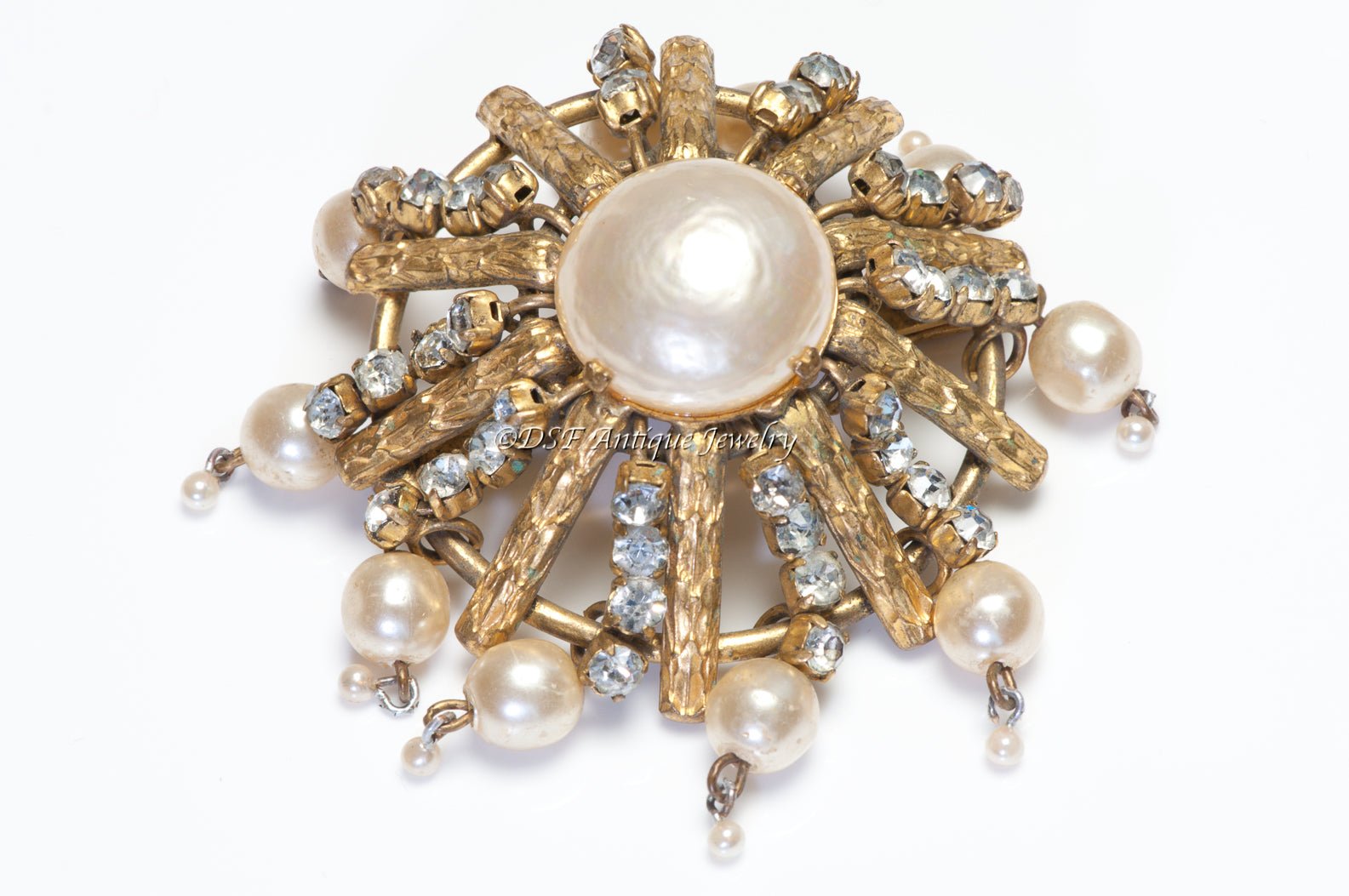 Vintage 1950’s Chanel Paris Robert Goossens Pearl Crystal Flower Brooch