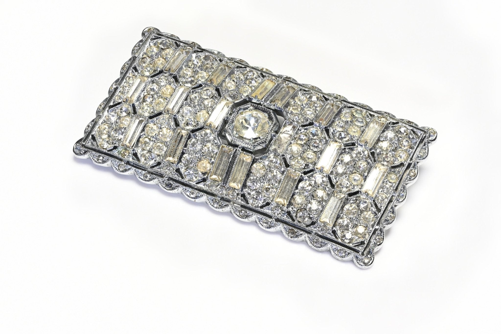 Vintage 1950's Czech Rhodium Plated Art Deco Style Crystal Brooch
