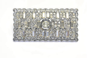 Vintage 1950's Czech Rhodium Plated Art Deco Style Crystal Brooch