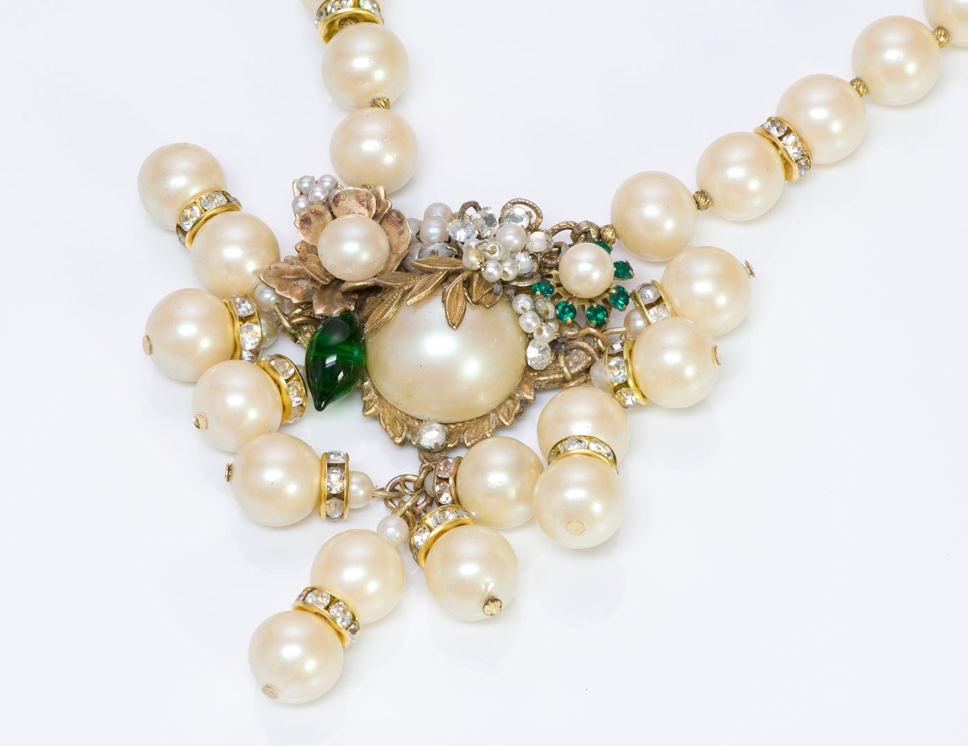 Vintage 1950's DeMario New York Pearl Crystal Necklace