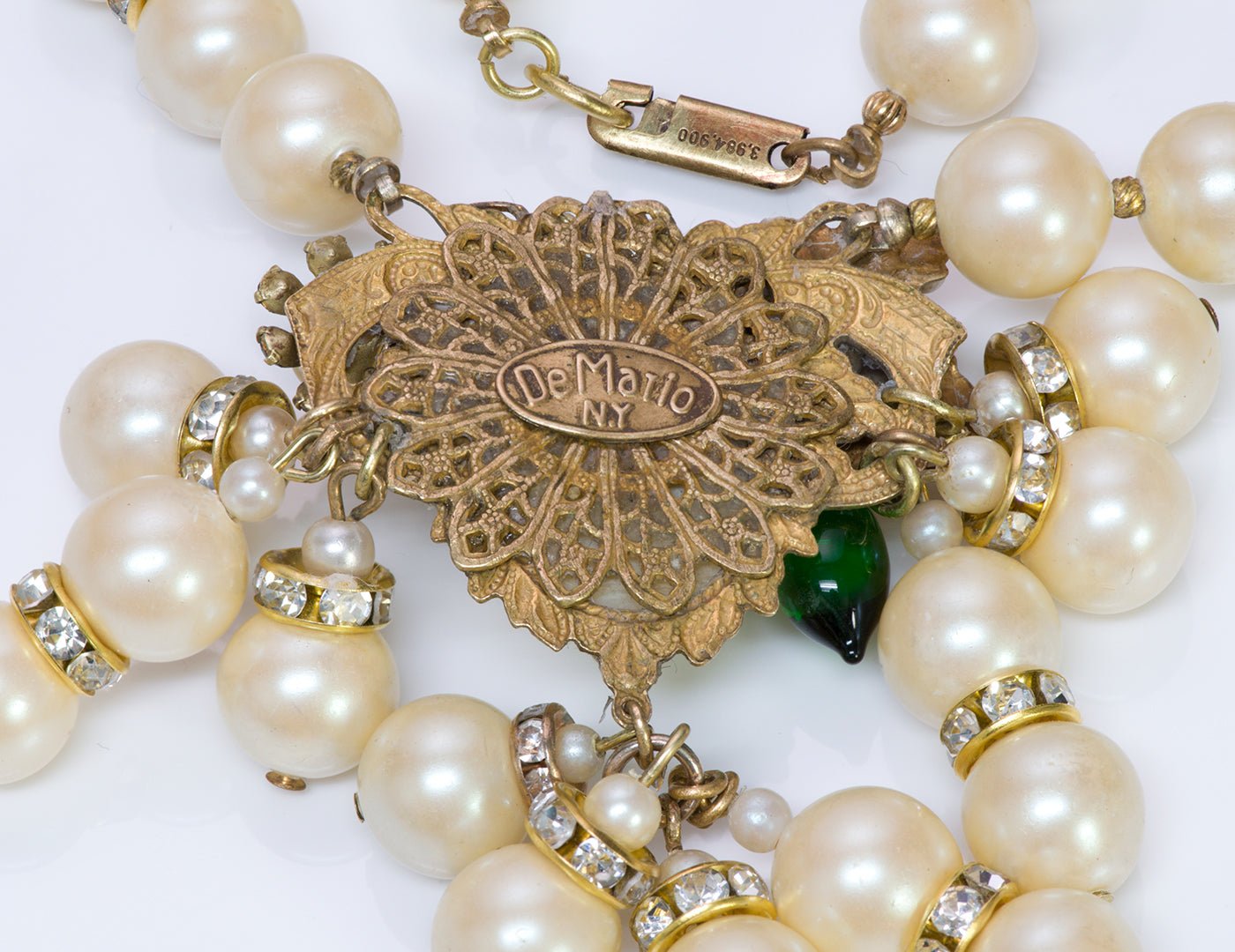 Vintage 1950's DeMario New York Pearl Crystal Necklace