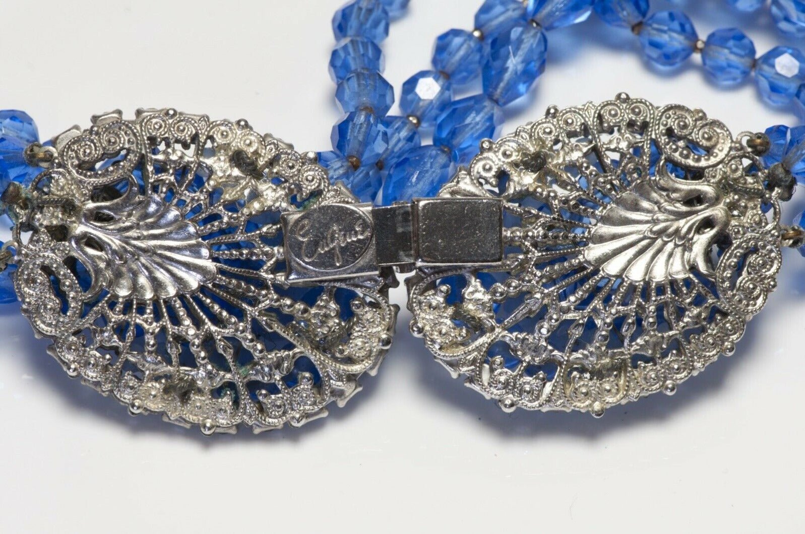 Vintage 1950’s Eugene Blue Crystal Beads Flower Necklace Earrings Set