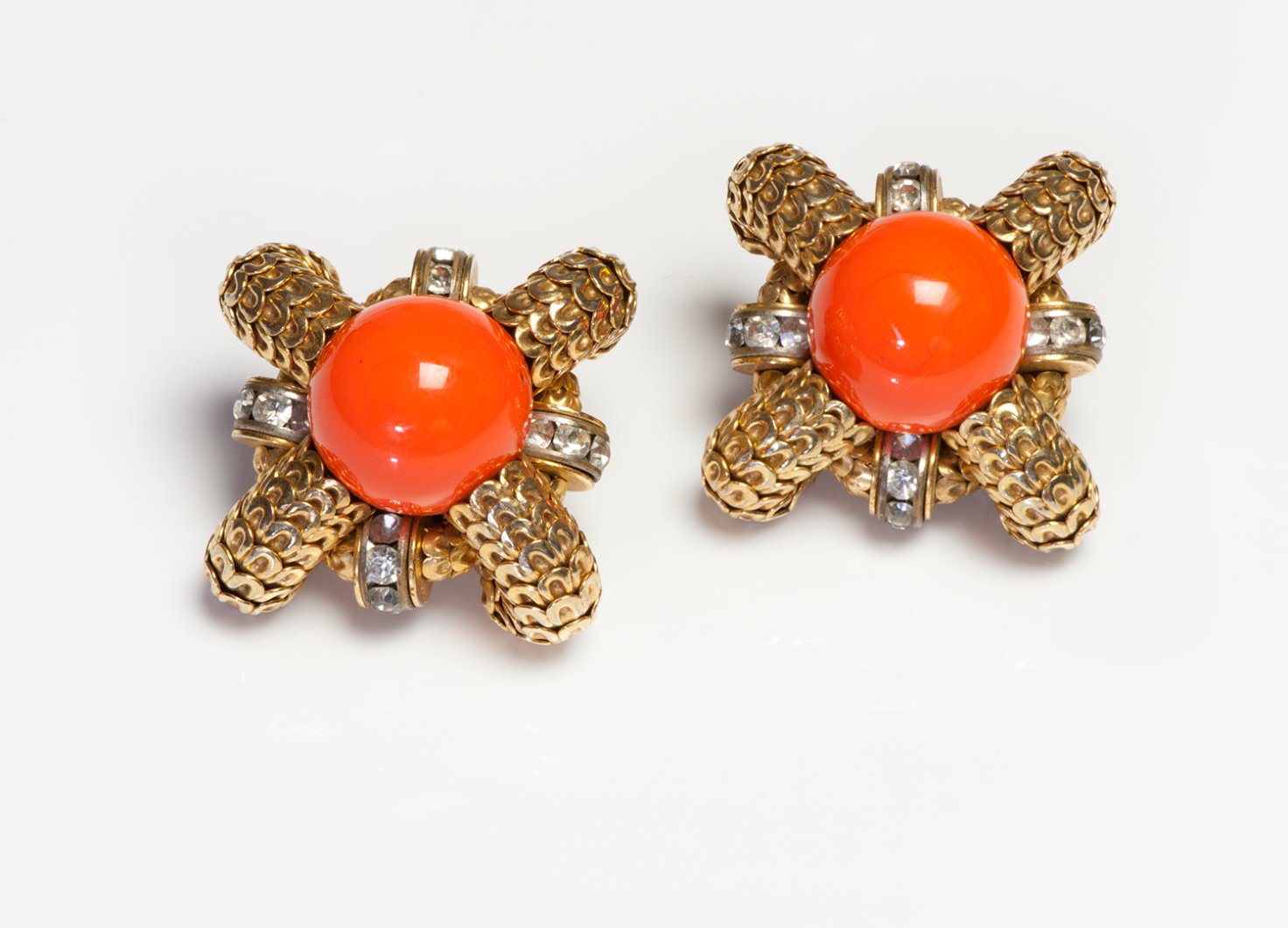 Vintage 1950’s Françoise Montague Orange Poured Glass Crystal Earrings