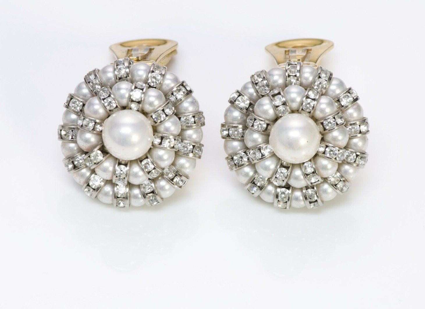 Vintage 1950's Francoise Montague Pearl Crystal Earrings