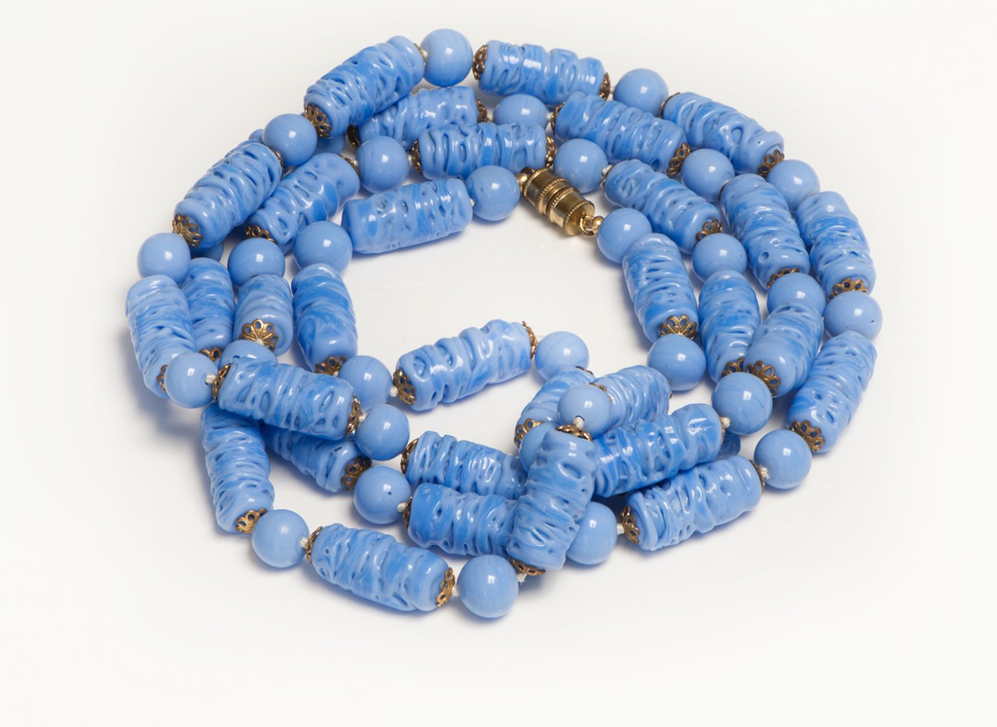Vintage 1950's French Blue Poured Glass Beads Necklace