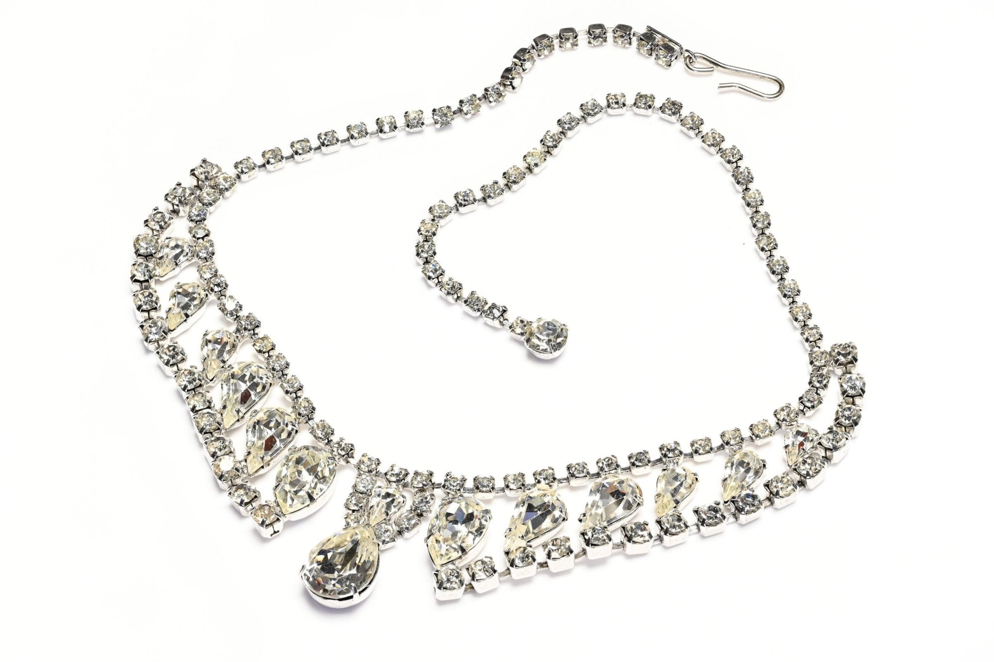 Vintage 1950's Joseph Warner Princess Style Rhodium Plated Crystal Collar Necklace
