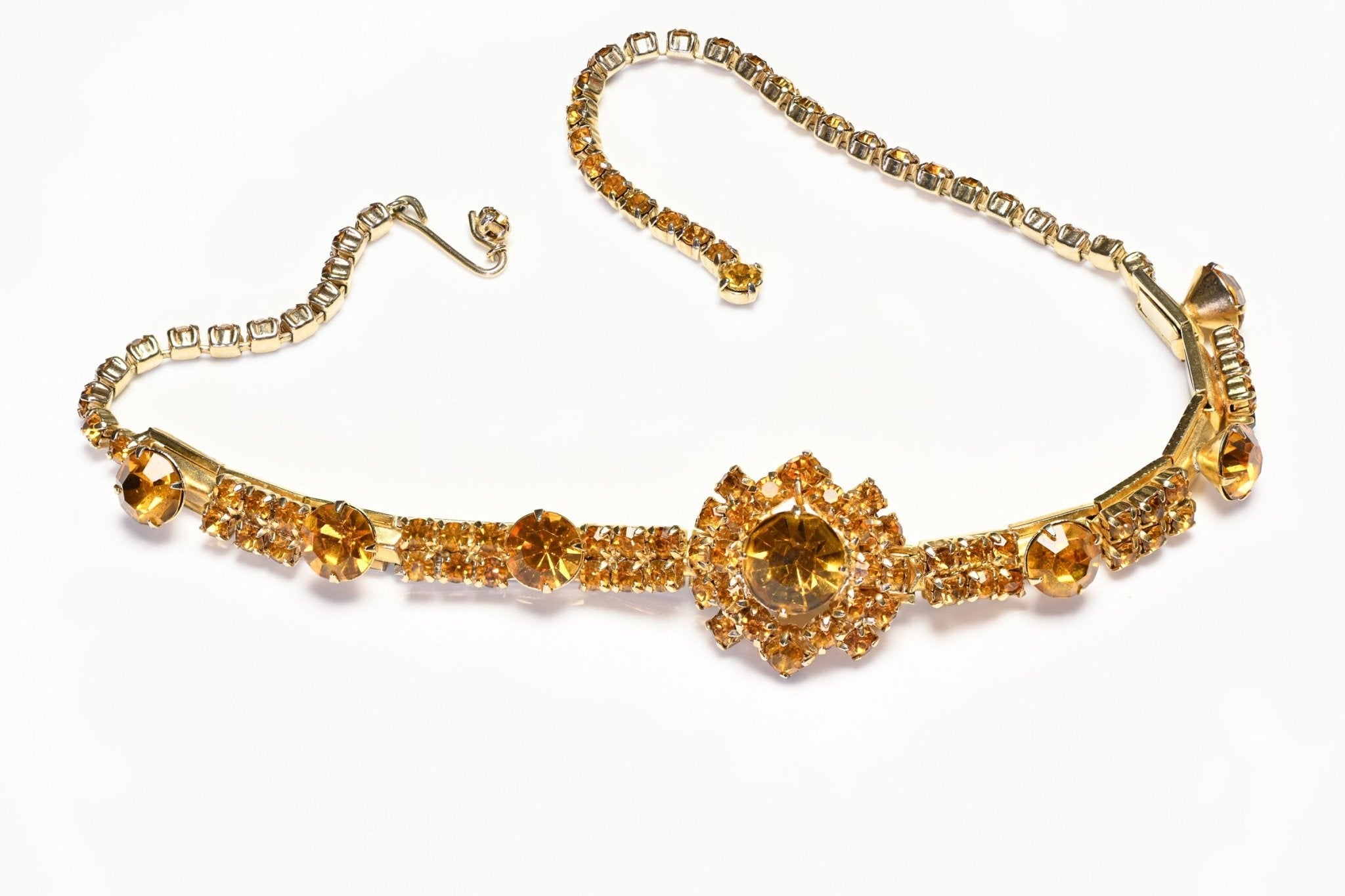 Vintage 1950’s Juliana Yellow Crystal Art Deco Style Expandable Choker Necklace