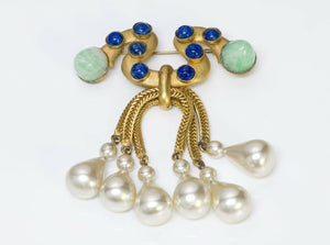 Vintage 1950's Louis Rousselet Paris Green Blue Glass Pearl Brooch