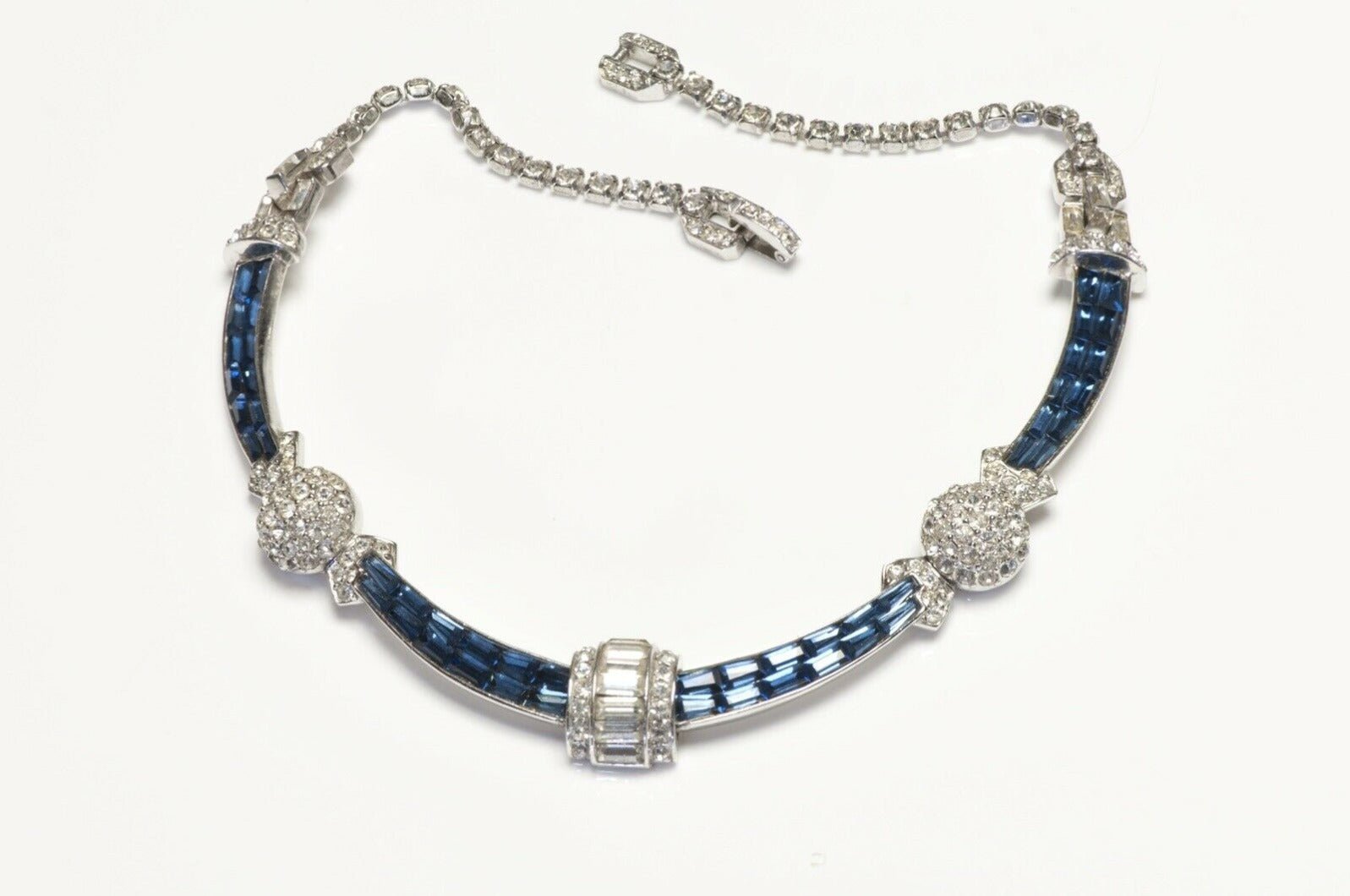 Vintage 1950’s Marcel Boucher Rhodium Plated Blue Crystal Collar Necklace