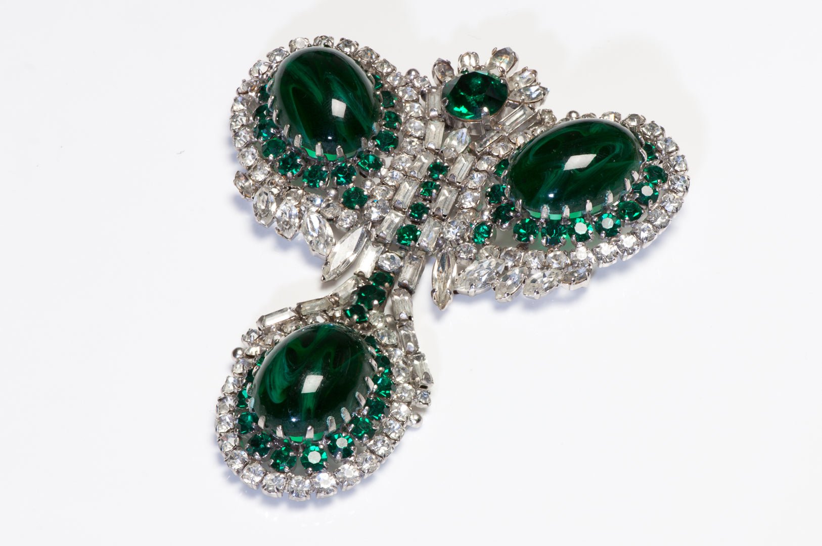 Vintage 1950’s Max Muller Kaufbeuren Couture Large Green Cabochon Crystal Brooch
