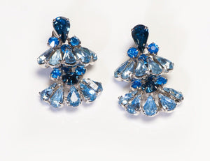 Vintage 1950's Mitchel Maer Long Blue Crystal Feather Earrings