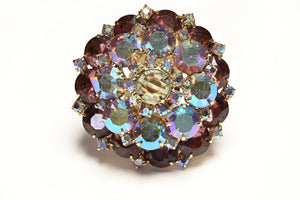 Vintage 1950's Purple Aurora Borealis Crystal Flower Brooch