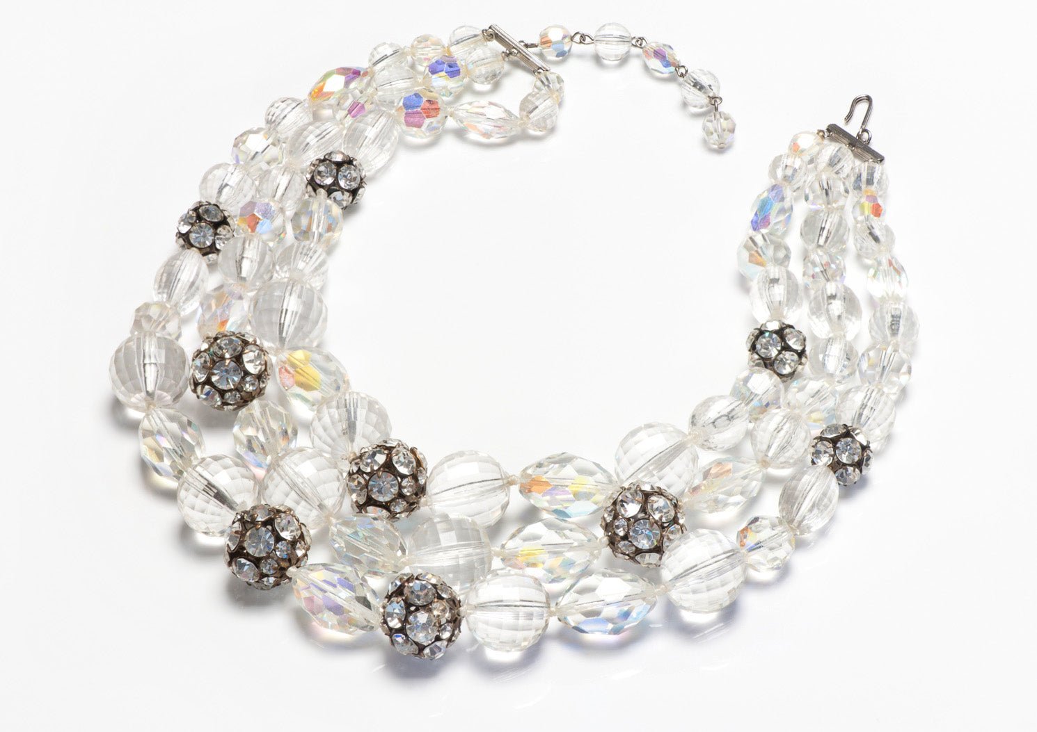 Vintage 1960's Aurora Borealis Crystal Glass Beads Collar Necklace