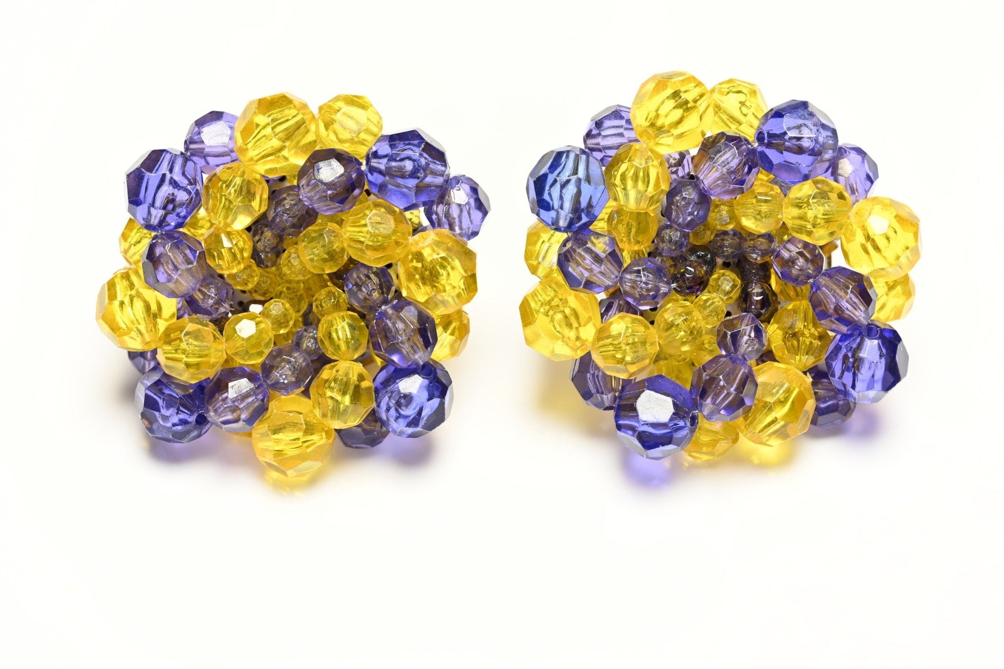 Vintage 1960's Coppola e Toppo Large Yellow Purple Crystal Twist Earrings
