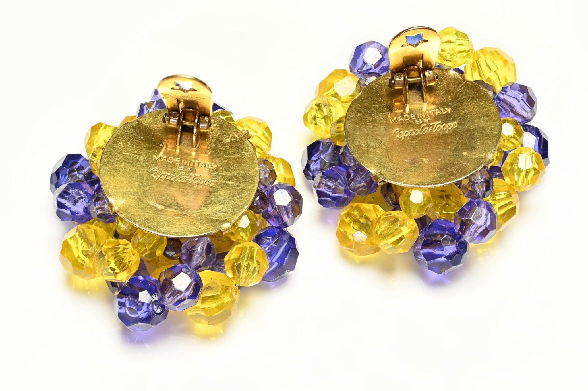 Vintage 1960's Coppola e Toppo Large Yellow Purple Crystal Twist Earrings