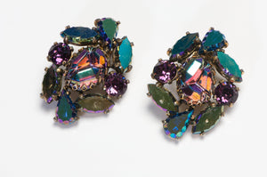 Vintage 1960’s Elsa Schiaparelli Purple Green Aurora Borealis Crystal Earrings
