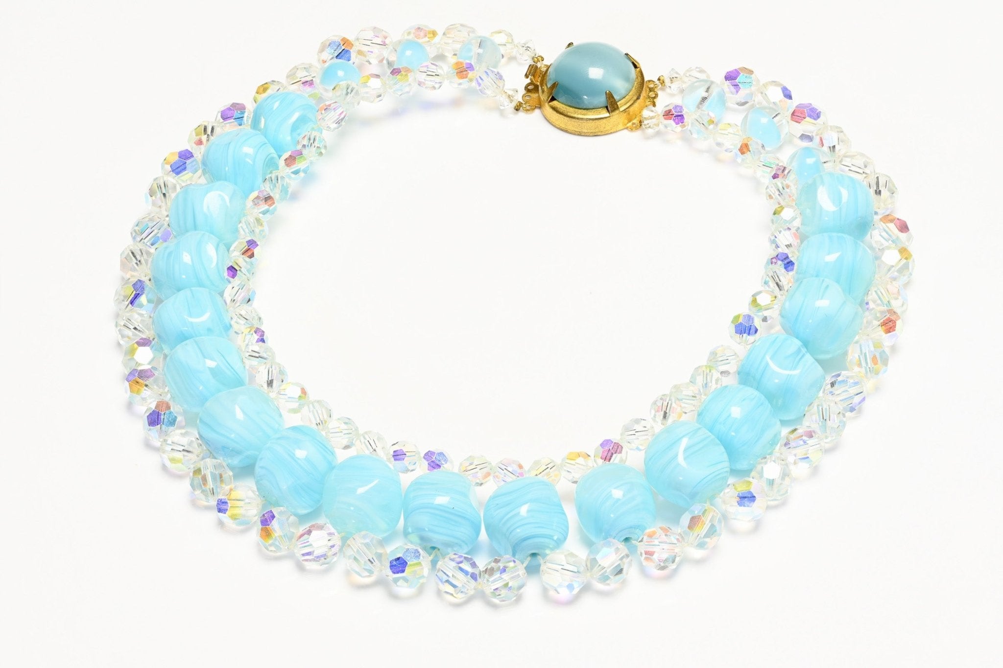 Vintage 1960's Francoise Montague Paris Turquoise Glass Beads Crystal Necklace
