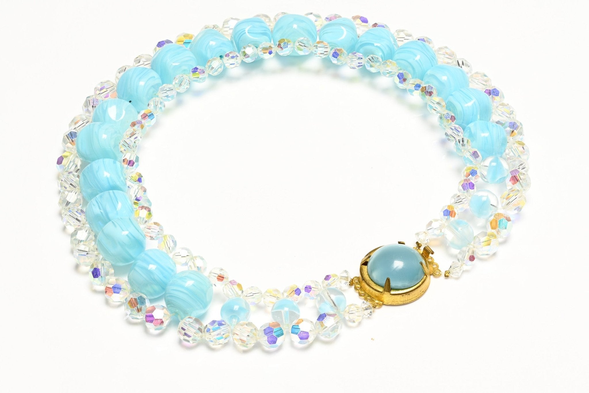 Vintage 1960's Francoise Montague Paris Turquoise Glass Beads Crystal Necklace