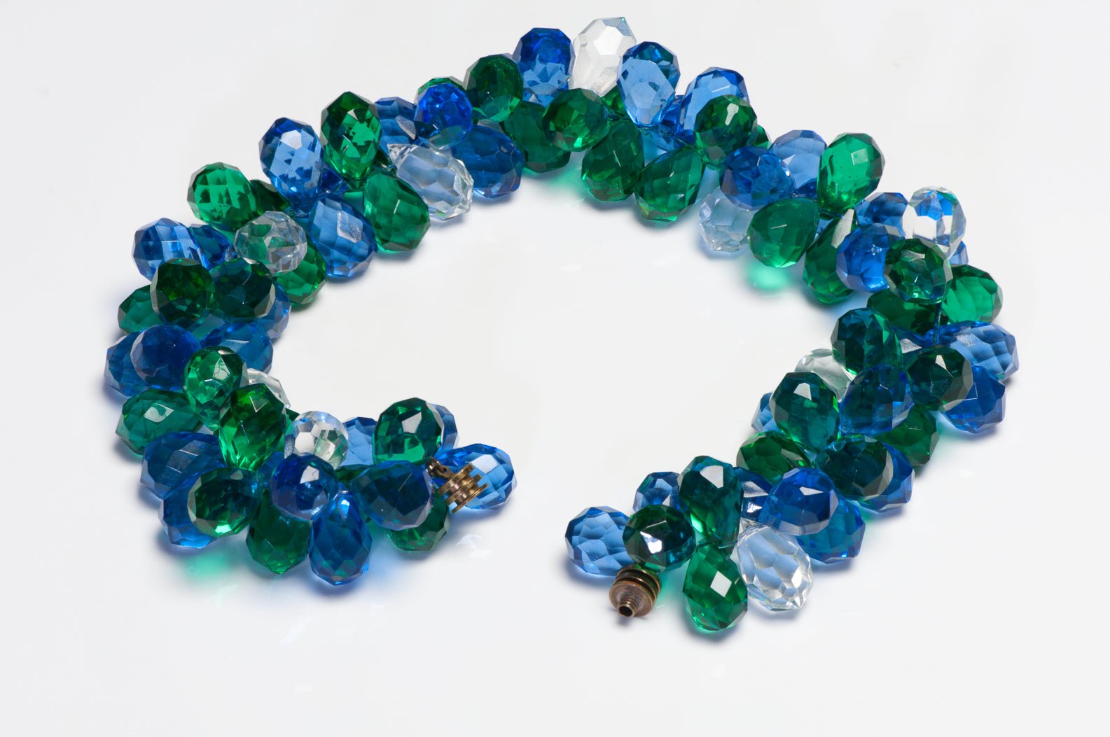 Vintage 1960’s French Blue Green Glass Beads Collar Necklace