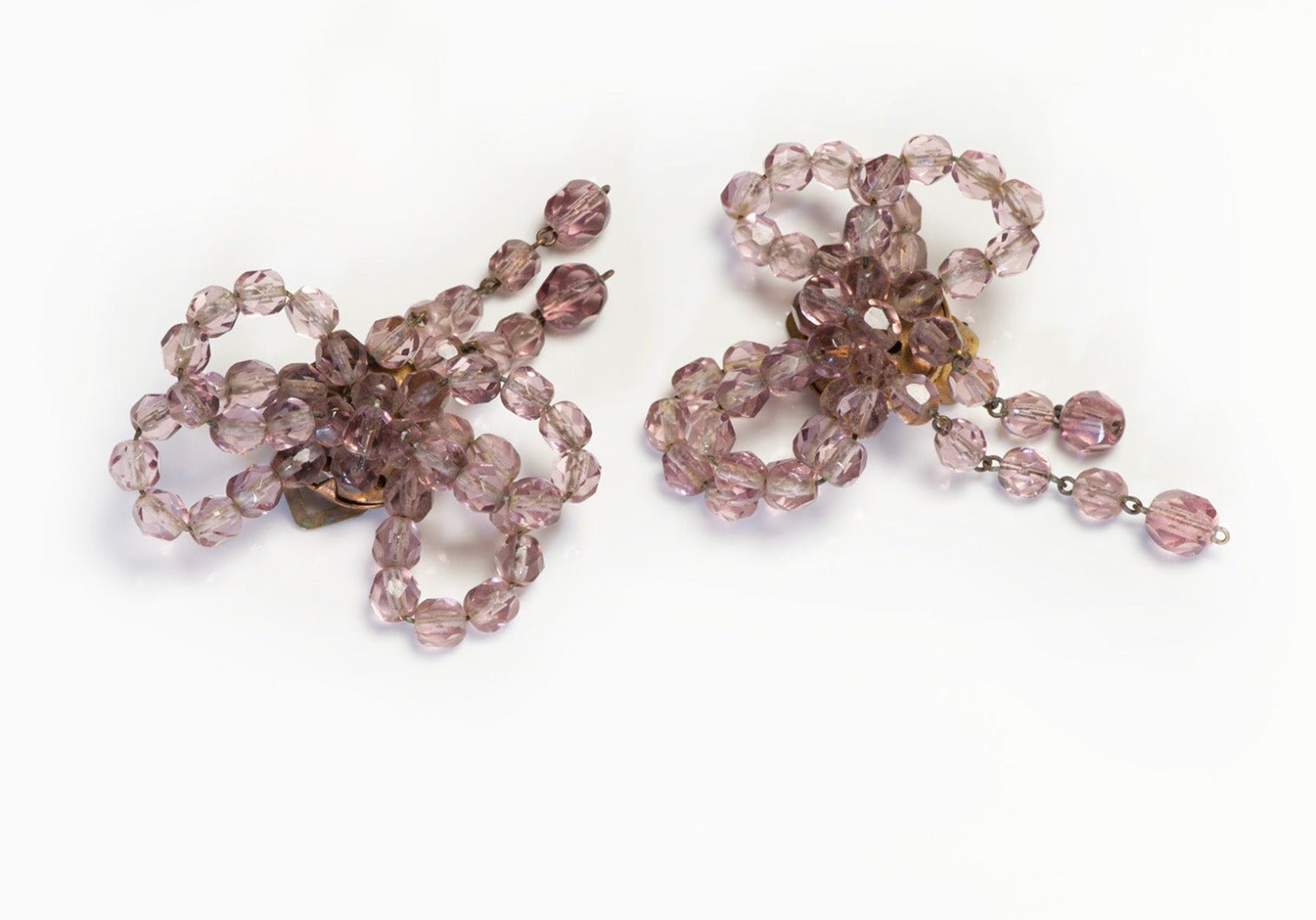 Vintage 1960’s Italian Purple Crystal Beads Tassel Bow Earrings