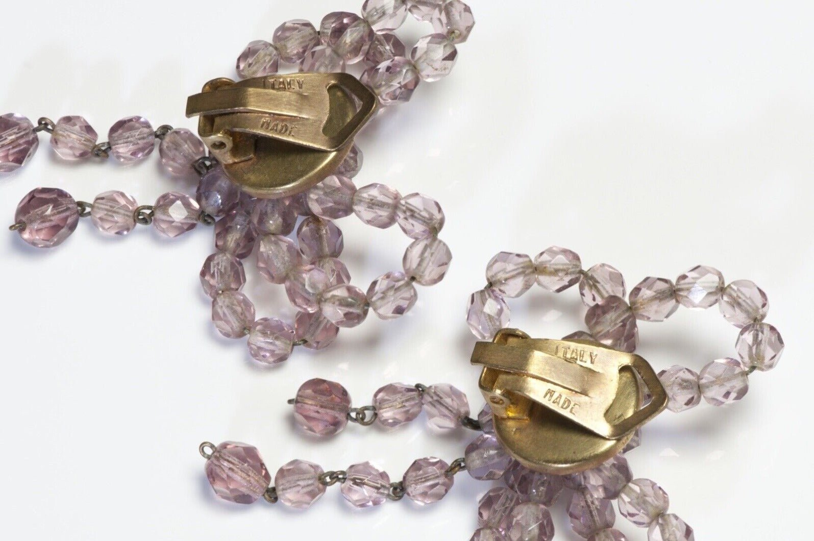Vintage 1960’s Italian Purple Crystal Beads Tassel Bow Earrings