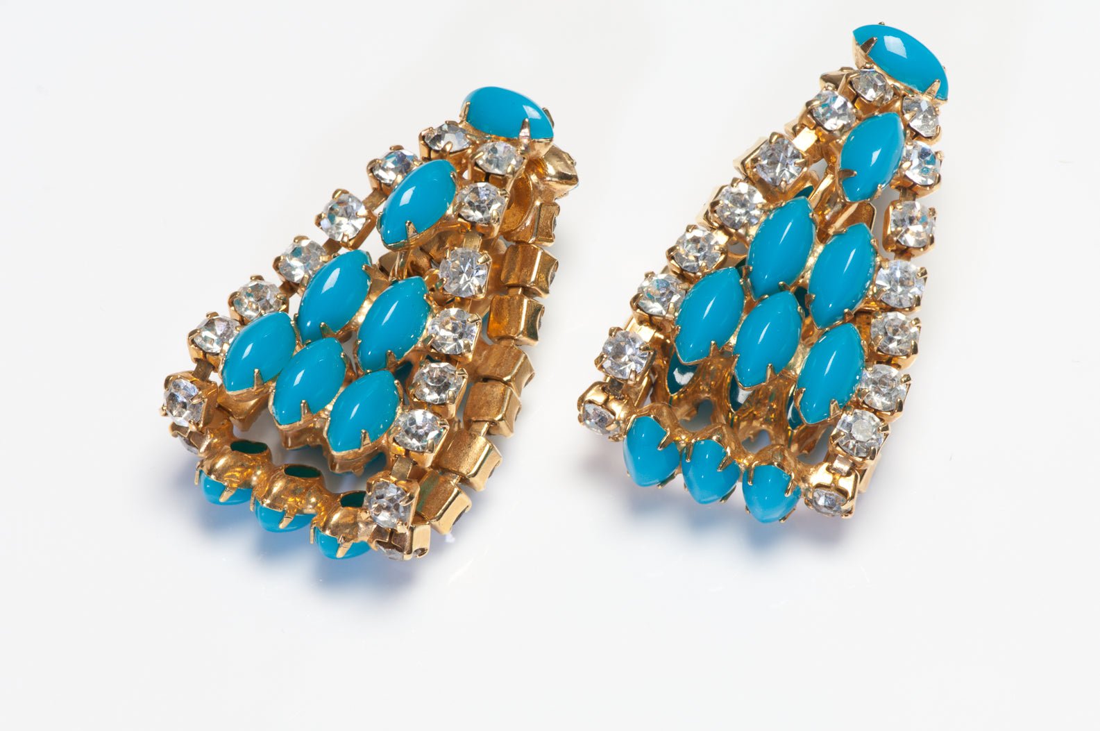 Vintage 1960's Kenneth Jay Lane Faux Turquoise Crystal Hoop Earrings