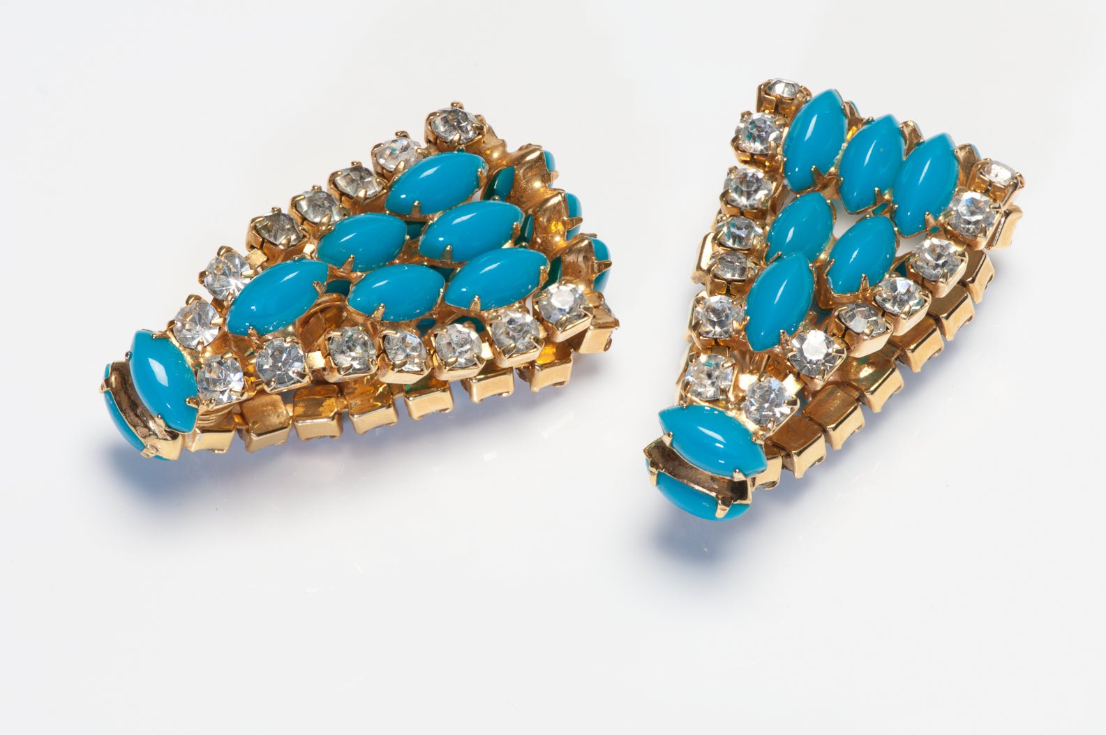 Vintage 1960's Kenneth Jay Lane Faux Turquoise Crystal Hoop Earrings