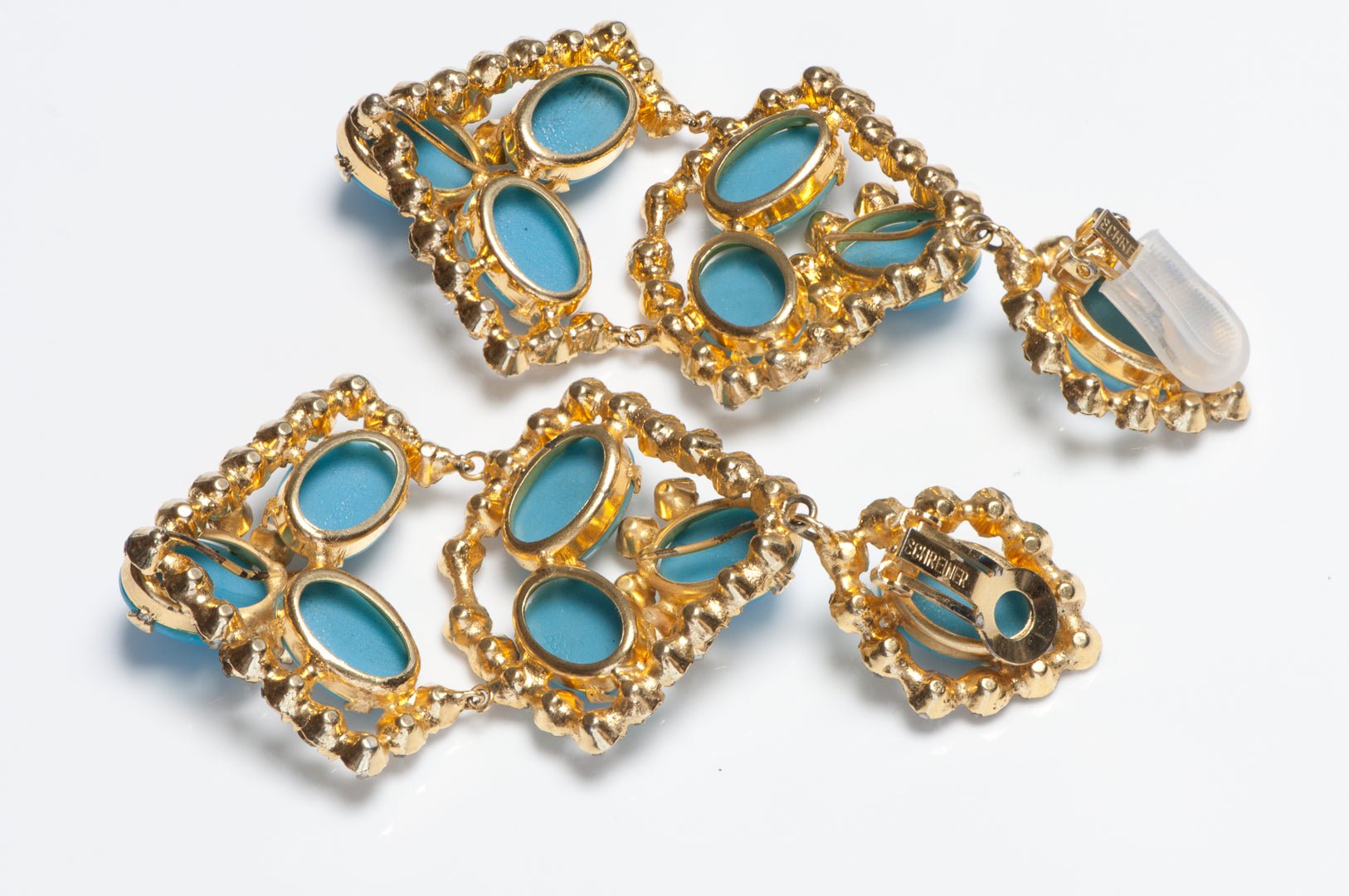Vintage 1960's Schreiner NY Mughal Style Turquoise Crystal Chandelier Earrings
