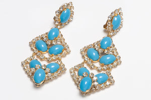Vintage 1960's Schreiner NY Mughal Style Turquoise Crystal Chandelier Earrings