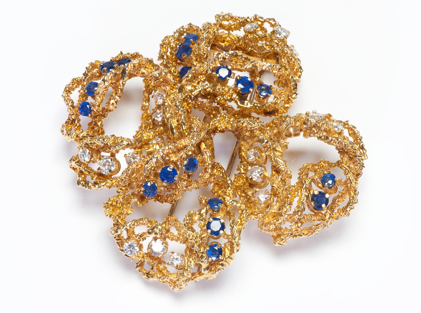 Vintage 1960's Tiffany & Co. 18K Gold Sapphire Diamond Brooch