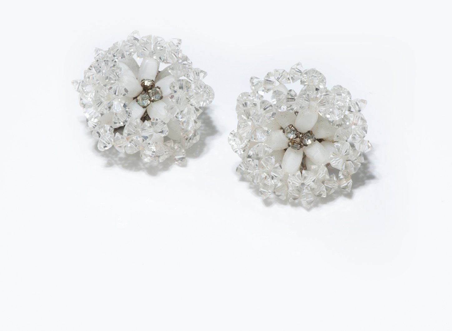 Vintage 1960's Vendome White Crystal Glass Beads Earrings
