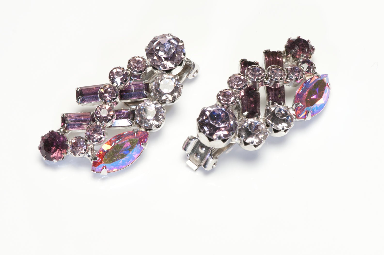 Vintage 1960’s Weiss Purple Crystal Aurora Borealis Earrings Brooch Set