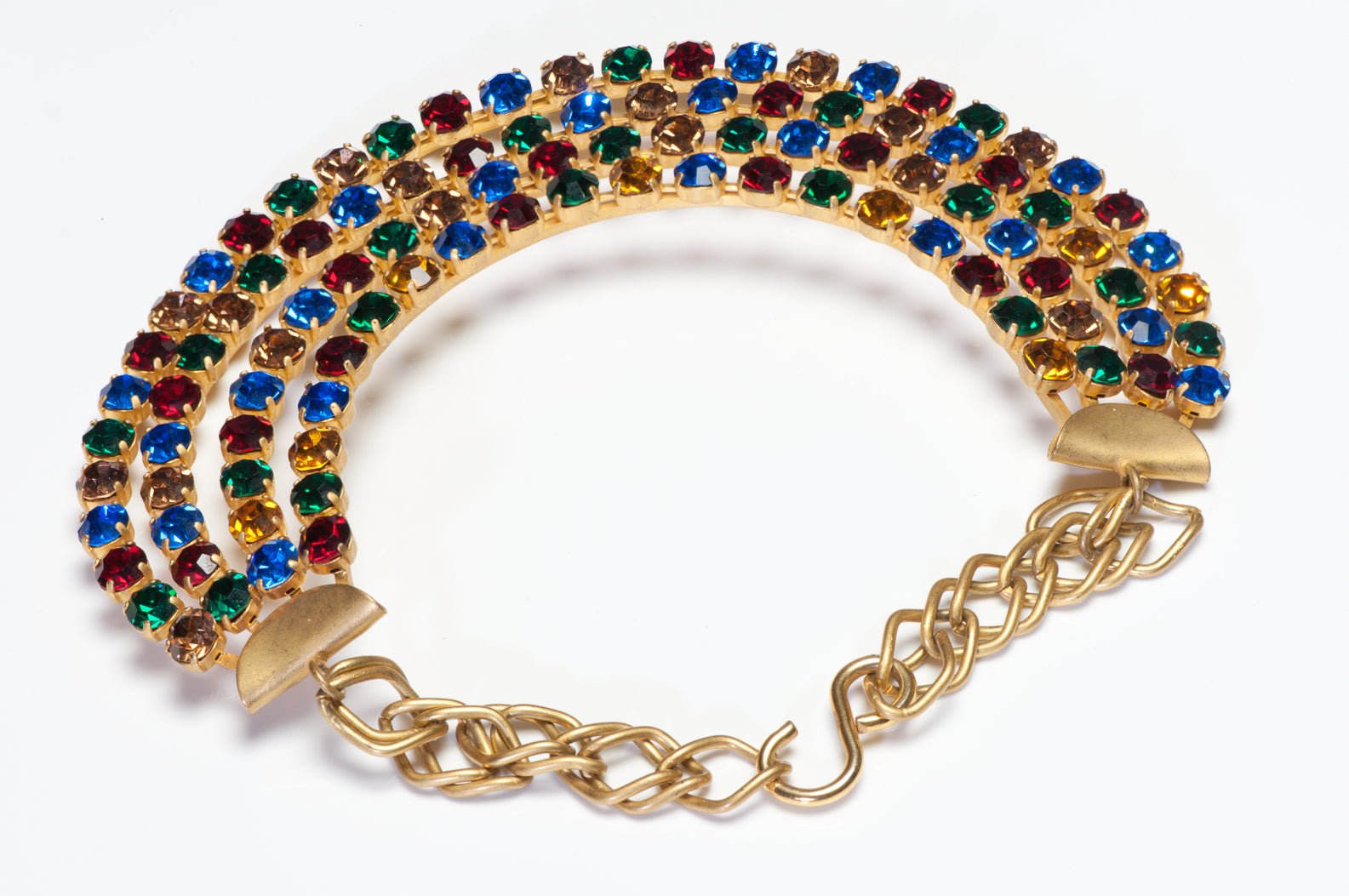 Vintage 1960’s Wide Red Blue Green Yellow Crystal Collar Necklace