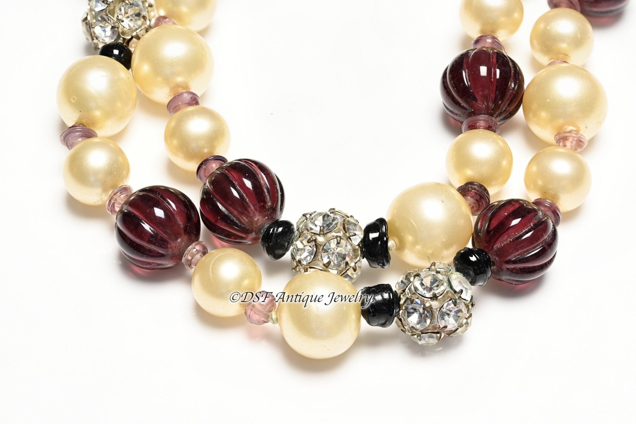 Vintage 1970's Chanel Paris Maison Gripoix Purple Glass Beads Pearl Sautoir Necklace