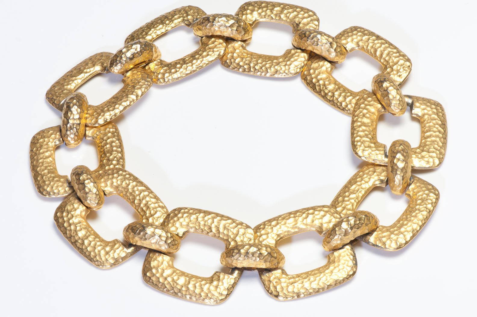 Vintage 1970’s Mimi di N Wide Gold Plated Hammered Chain Link Collar Necklace
